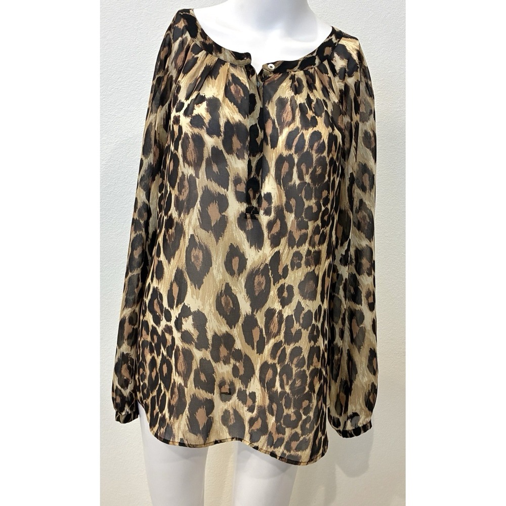 Banana Republic Sheer Animal Print Chiffon Blouse Size M Office Date Night